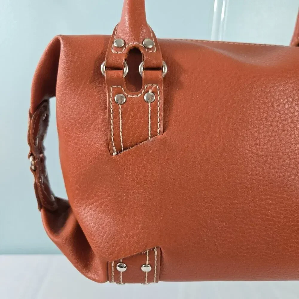 St Johns Bay Faux Leather Double Strap Burnt Orange Rust Satchel Purse Bag NEW